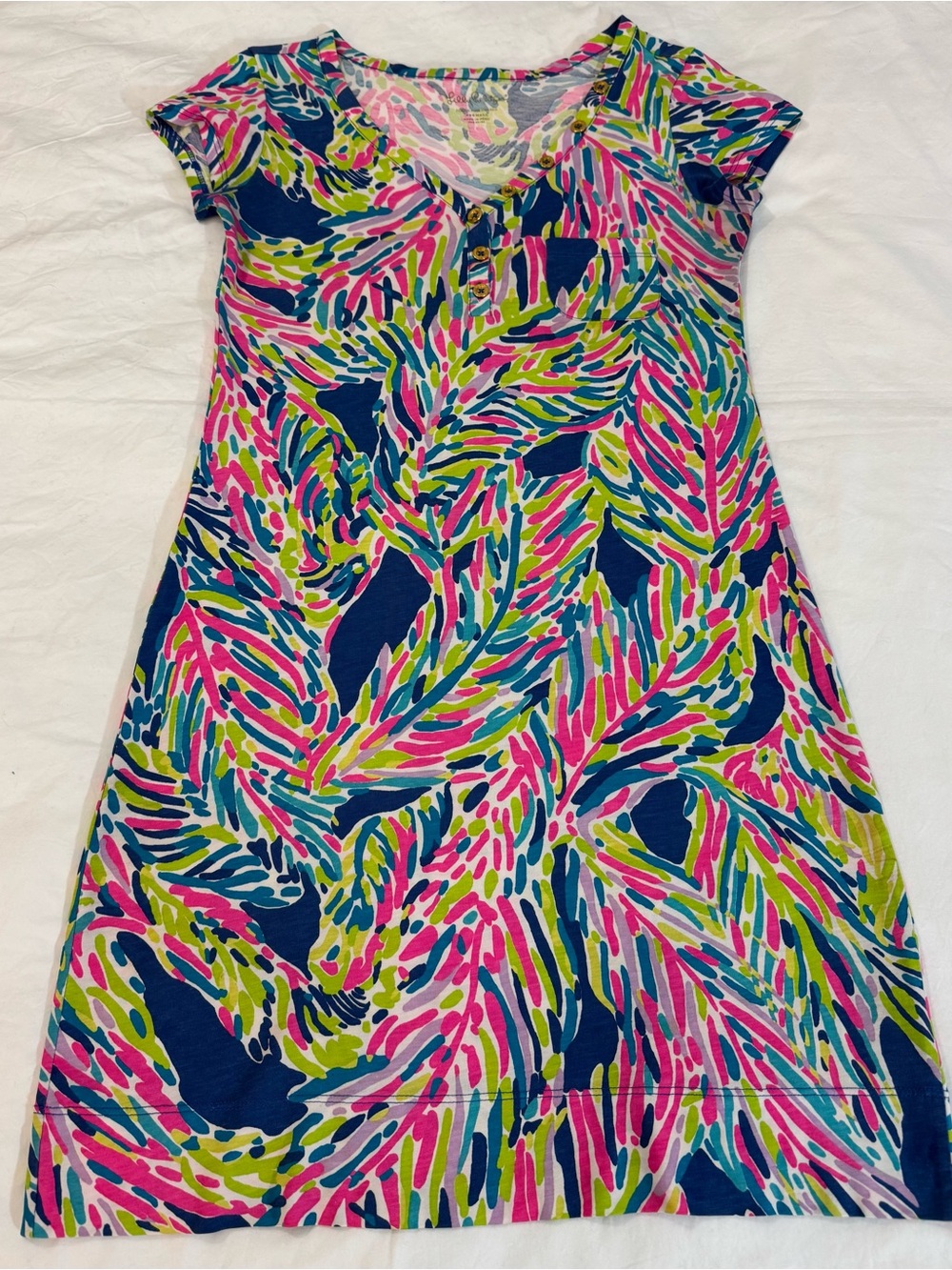 Lilly Pulitzer Women’s Multicolor Pima V Neck Short Sleeve Shift Dress Size XXS